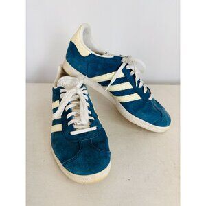 Adidas Gazelle Blue Suede White Stripes Sneakers Shoes, Men's Sz 9.5